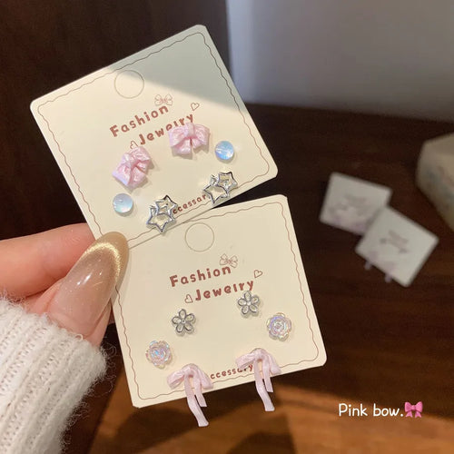 Sweet Flowers Stud Earrings for Women with 925 Sterling Silver Alloy Ear Pins, 3 Pieces Set
