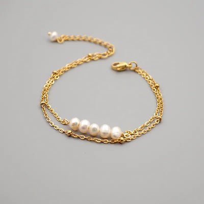 wholesale simple style round freshwater pearl titanium steel bracelets anklet