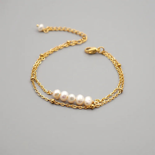wholesale simple style round freshwater pearl titanium steel bracelets anklet