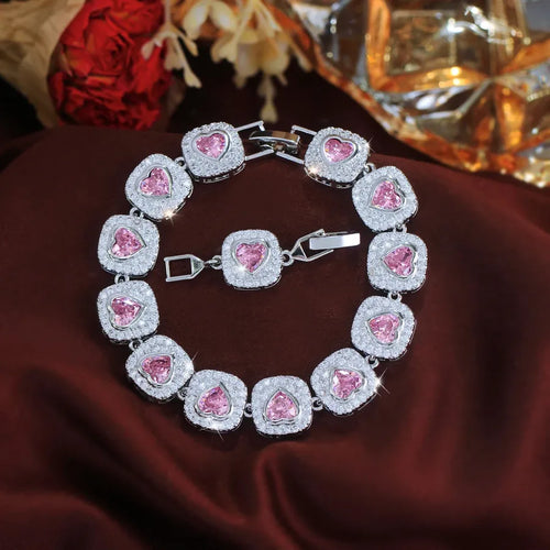 Geometric Waterproof Non Tarnish Copper Bracelets for Women with Rhodium Plated Water Plating and Zircon Inlay Featuring Tennis Chain