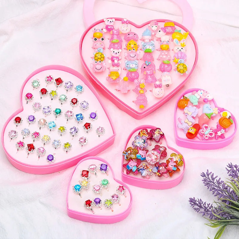 Children's Ring Princess Cute Little Girl Simulated Diamond Frozen Princess Cartoon Gemstone Toddler Girls Kindergarten Gift
