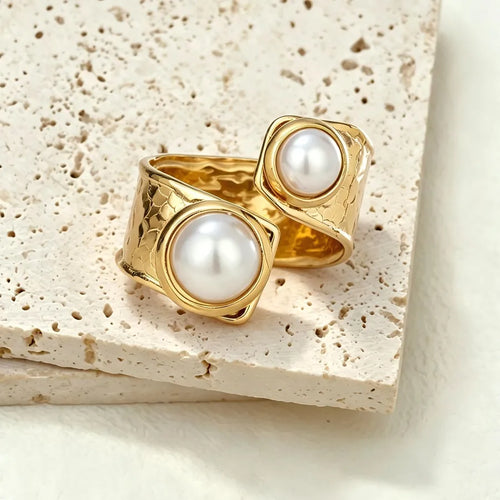 For Women Simple Style Rings Featuring Freshwater Pearl and 18K Real Gold Plated with PVD Coated Finish in Gold