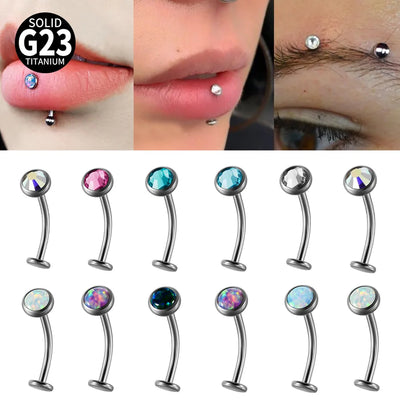 Titanium Belly Button Ring Czech Drill Flat Bottom Opal Lip Stud Earring Inner Spiral Piercing Jewelry Versatile Casual Style