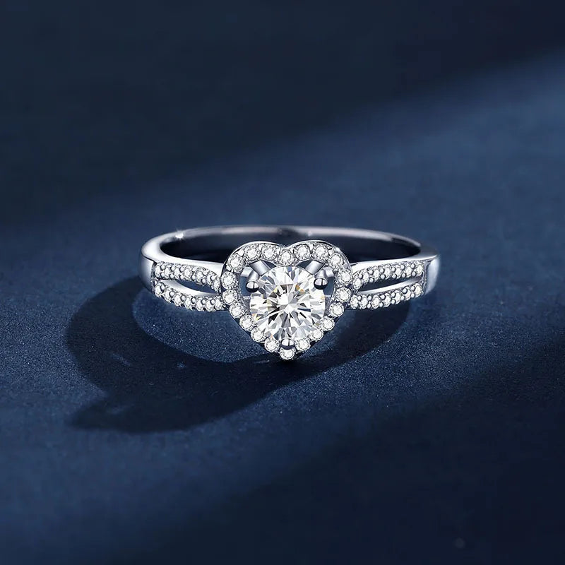 925 Sterling Silver Moissanite Heart Shape Rings