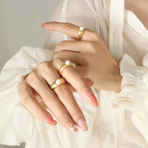 sweet c shape titanium steel plating inlay pearl open ring