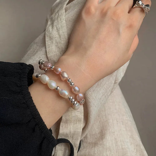 Luxurious Pink 925 Silver Natural Baroque Freshwater Pearl Bracelet Romantic French Style Wedding Anniversary Mother's Day Gift