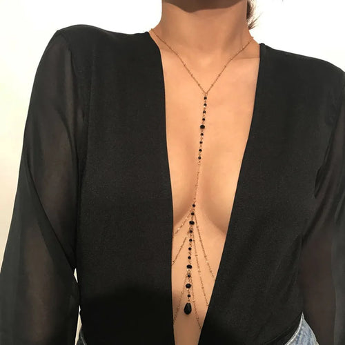 fashion geometric artificial crystal metal body chain