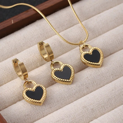 Wholesale Jewelry Vintage Style Classic Style Oval Heart Shape Rose Titanium Steel Plating Earrings Necklace Jewelry Set