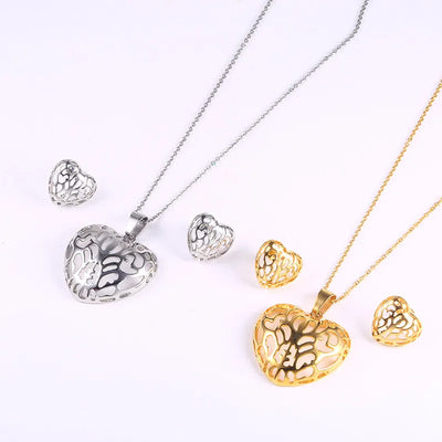Wholesale Jewelry IG Style Elegant Heart Shape Titanium Steel Plating cable chain Earrings Necklace
