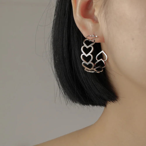 1 pair modern style heart shape plating metal earrings