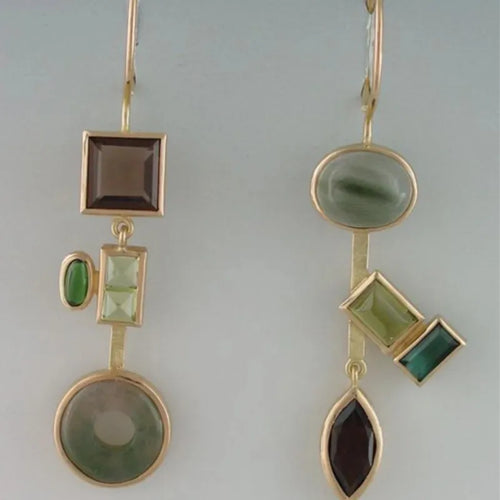 Trendy Geometric Colorful Embedded Hanging Earrings Irregular Pattern Alloy Jewelry Women's Fashion Personality Ear Decorations