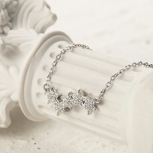 Roman Style Star Necklace For Women in 925 Sterling Silver with Platinum Plated Finish and Zircon Inlay on Cable Chain