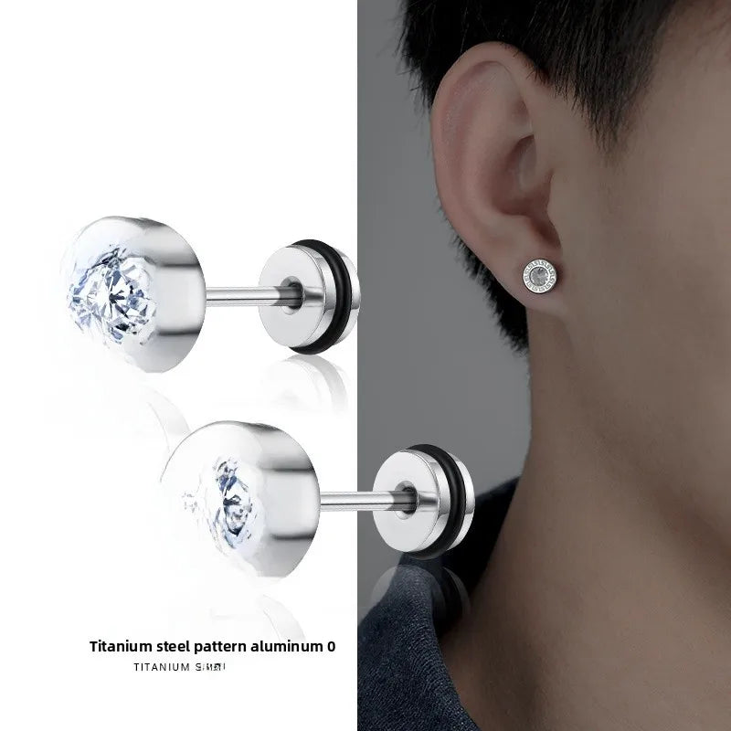 Trendy Zircon Titanium Steel Ear Cuff Men's Single Ear Stud Simple Stylish Versatile Ear Jewelry New Arrival Hip Hop Style