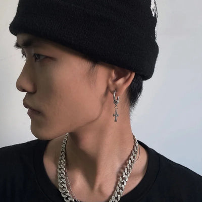 Cross Earrings Men's Minimalist Hip Hop Design Fashion High-End Feeling Studs Simple Ear Jewelry Geometric Pattern Copper