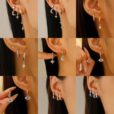 1 Set Star Moon Heart Shape Plating Inlay Copper Rhinestones Zircon Drop Earrings