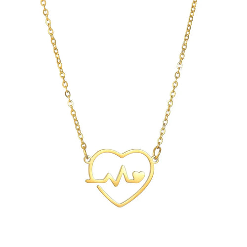 Wholesale Jewelry Fashion Heart 201 Stainless Steel Gold Plated Necklace