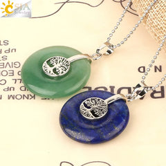 Natural Crystal Pendant Necklace Chinese Style Peace Buckle Life Tree Purple Quartz Jewelry Simple Design Crystal Accessory