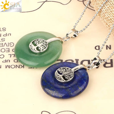 Natural Crystal Pendant Necklace Chinese Style Peace Buckle Life Tree Purple Quartz Jewelry Simple Design Crystal Accessory