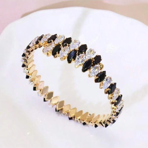 Geometric Brass Bangle for Women with Zircon Inlay, Elegant and Stylish Jewelry Accessory