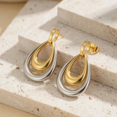 Two Tone Gold Water Droplets Earrings for Women Featuring 304 Stainless Steel Ear Pins