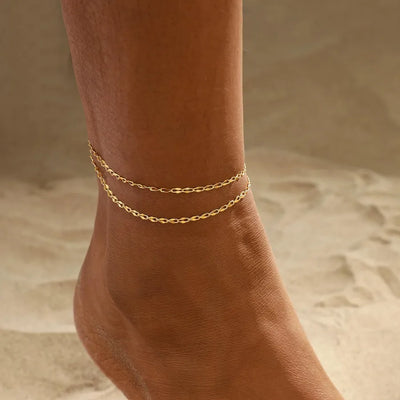 14K Gold Plated Ancient Lip Chain Minimalist Design Elegant Simple Style Premium Feel Beach Vacation Women's Ankle Bracelet