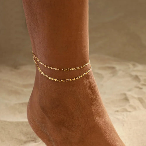 14K Gold Plated Ancient Lip Chain Minimalist Design Elegant Simple Style Premium Feel Beach Vacation Women's Ankle Bracelet