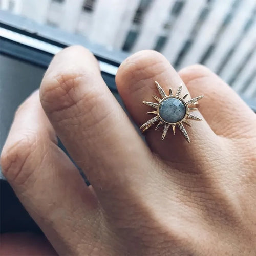 retro star alloy plating inlay opal women's rings