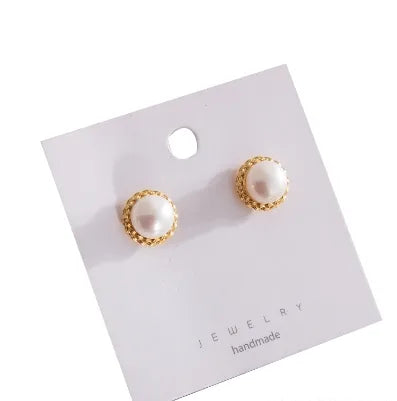 1 Pair Retro Pearl 925 Sterling Silver Freshwater Pearl Copper Ear Studs