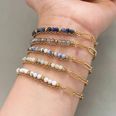 Natural Stone Beaded Circle Bracelet for Women Featuring Natural Stone Inlay