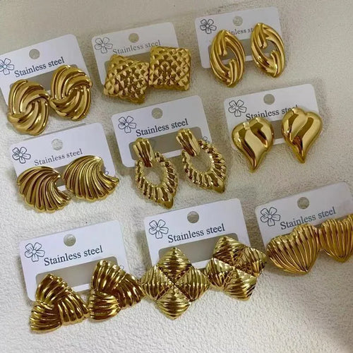 Heart Shape Stud Earrings for Women, Waterproof Non Tarnish with Golden Plated 0.01µm Coating and 201 Stainless Steel Posts