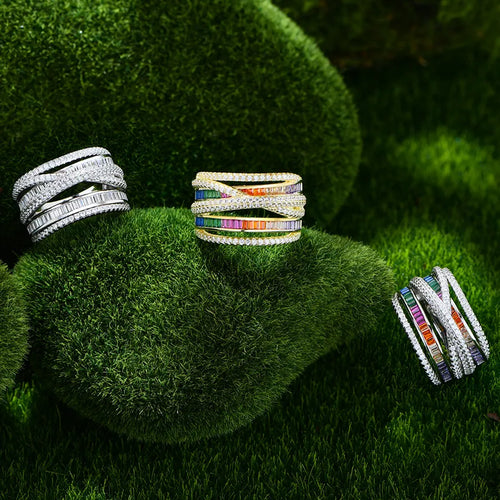925 Sterling Silver Artificial Gemstones Rings Geometric