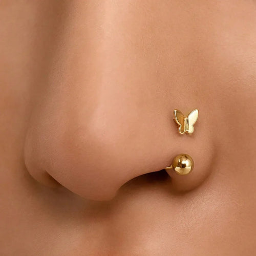 Round Waterproof Non Tarnish Copper Nose Pin for Women with 18K Real Gold Plated Coating 0.03µm Thickness, 1 Piece