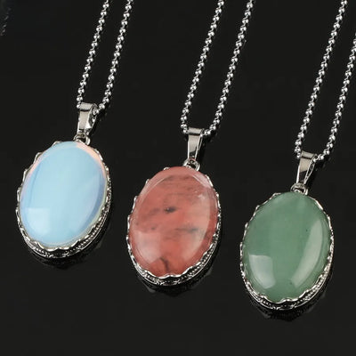 Semi-Precious Purple Quartz Oval Shaped Natural Stone Pendant Necklace Unisex Simple Design Jewelry For Men And Women