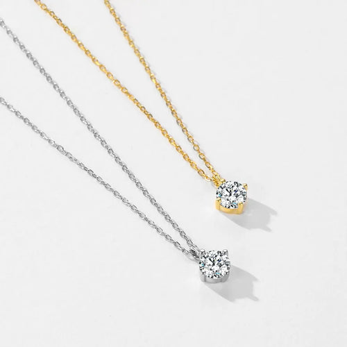 925 Sterling Silver Zircon cable chain Plating Inlay Round Solitaire Necklace
