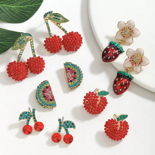 1 Pair Cute Sweet Pastoral Style Cherry Strawberry Watermelon Imitation Diamond Alloy Mostacilla Drop Earrings