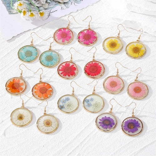 1 Pair Cute Vacation Tropical Round Natural Dried Flowers Flower Synthetic Resin Alloy Drop Earrings
