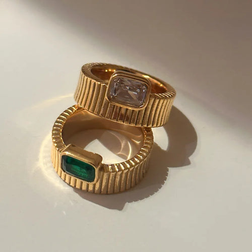 retro square metal plating inlay zircon 18k gold plated women's rings