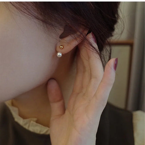 1 pair lady solid color freshwater pearl ear studs