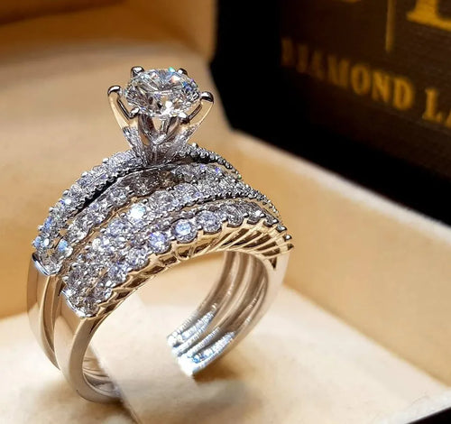 luxurious romantic shiny flower alloy plating inlay zircon women's rings