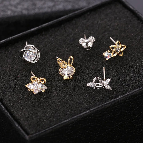 Rabbit Stud Earrings for Women in 925 Sterling Silver with Electroplated Finish and Zircon Inlay