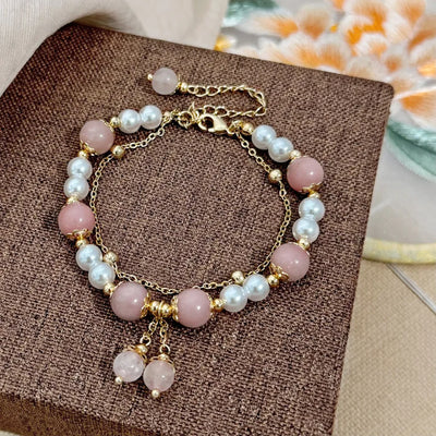 Retro Chinese Fashion Versatile Natural Stone Pearl Pink Women's Bracelet Elegant Design Sensation Minimalist Jewelry Accessory