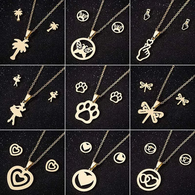 Wholesale Jewelry Fashion Coconut Tree Heart Shape 201 Stainless Steel 18K Gold Plated Jewelry Set