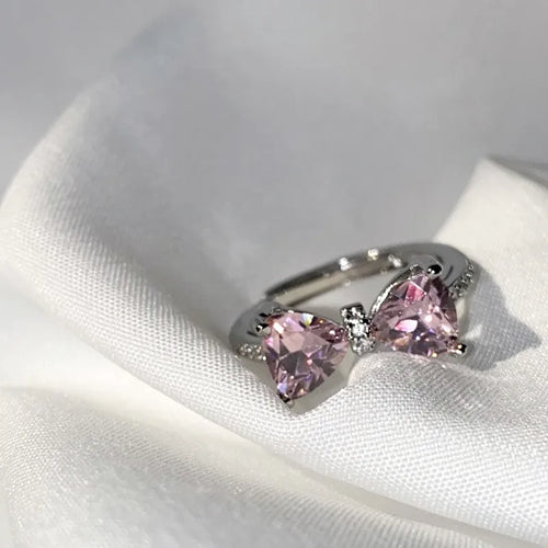 1 piece fashion heart shape copper bowknot inlay artificial diamond women's rings