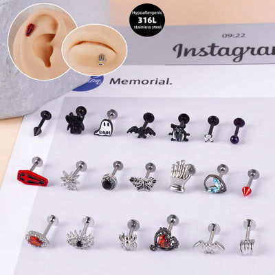 Stainless Steel Lip Ring Bone Studs Butterfly Ear Studs Spiral Piercing Inner Outer For Men And Women Anniversary Birthday