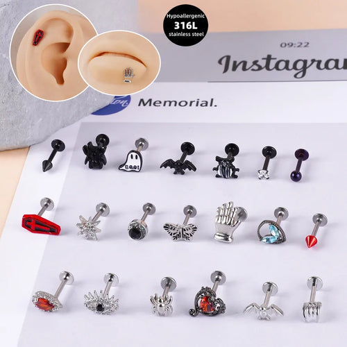 Stainless Steel Lip Ring Bone Studs Butterfly Ear Studs Spiral Piercing Inner Outer For Men And Women Anniversary Birthday