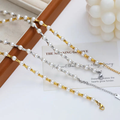 304 Stainless Steel Artificial Pearl Imitation Pearl 18K Gold Plated Elegant Lady Classic Style Geometric Artificial Pearls Necklace