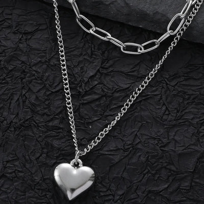 Hip-Hop Simple Style Cool Style Heart Shape Steel Unisex Double Layer Necklaces
