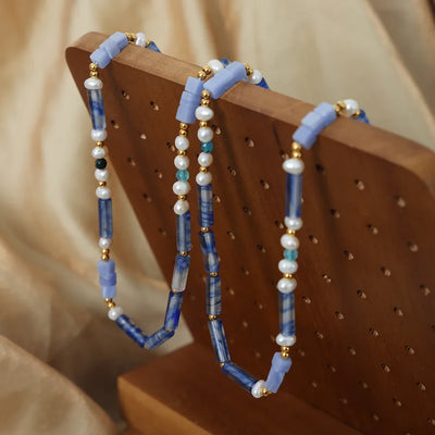 elegant color block freshwater pearl 18k gold plated necklace in bulk