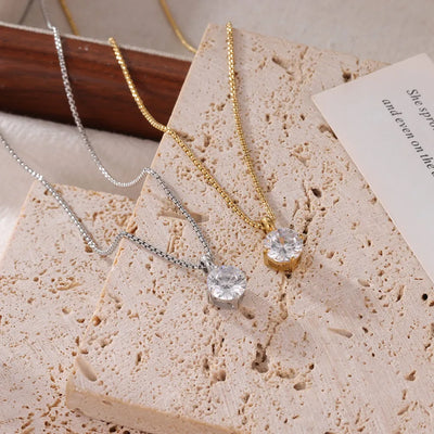 Wholesale Jewelry Elegant Simple Style Round 304 Stainless Steel 16K Gold Plated Pendant Necklace box chain