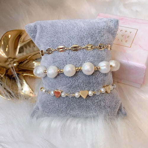 1 piece fashion heart shape freshwater pearl copper handmade bracelets